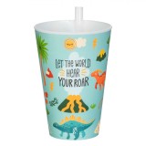 Pahar Plastic, Dinozauri, Verde Menta, Capacitate 400ml, Pai Incorporat, Multicolor, Oem