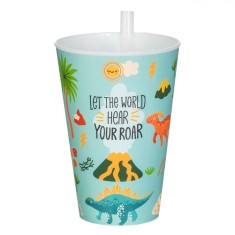 Pahar Plastic, Dinozauri, Verde Menta, Capacitate 400ml, Pai Incorporat, Multicolor