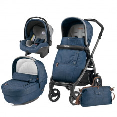 Carucior 3 In 1 Peg Perego Book Plus 51 Black Completo Elite Urban Denim foto