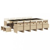 Set mobilier de gradina cu perne, 15 piese, bej, poliratan
