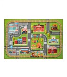 Covor Joaca Copii Little Town Multicolor 150x100cm Poliester, Antialunecare, Design Oras, Ideal Camera Copilului