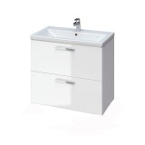 Baza si lavoar ceramic GN0971 cu dulap oglinda Celine, mobilier baie suspendat 60 cm, front MDF, 2 sertare, glisiere soft close, iluminare LED, alb