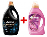 Detergent lichid pentru rufe negre sau de culoare inchisa Active, 6 litri, 120 spalari + Balsam de rufe Active Happy Day, 1.5 litri, 60 spalari