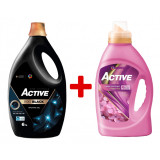 Detergent lichid pentru rufe negre sau de culoare inchisa Active, 6 litri, 120 spalari + Balsam de rufe Active Happy Day, 1.5 litri, 60 spalari