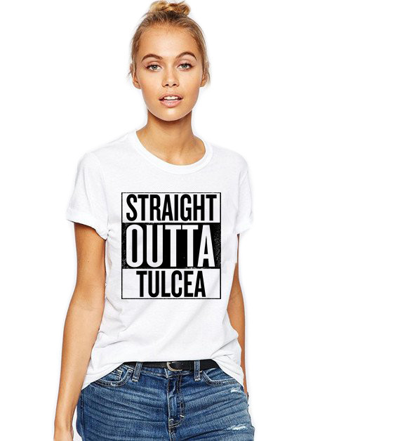 Tricou dama alb - Straight Outta Tulcea - XL