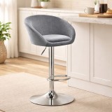 Scaun de bar Artool East rotativ, catifea gri, reglabil, metal argintiu