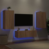 VidaXL Comode TV de perete cu lumini LED, 3 piese, stejar sonoma