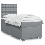 VidaXL Pat box spring cu saltea, gri deschis, 90x200 cm, textil