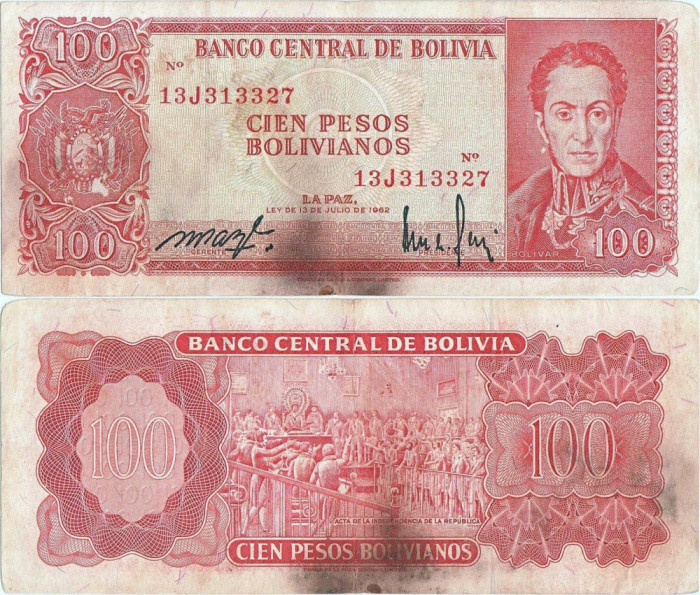 1962 (13 VII), 100 Pesos Bolivianos (P-164Аa.1) - Bolivia