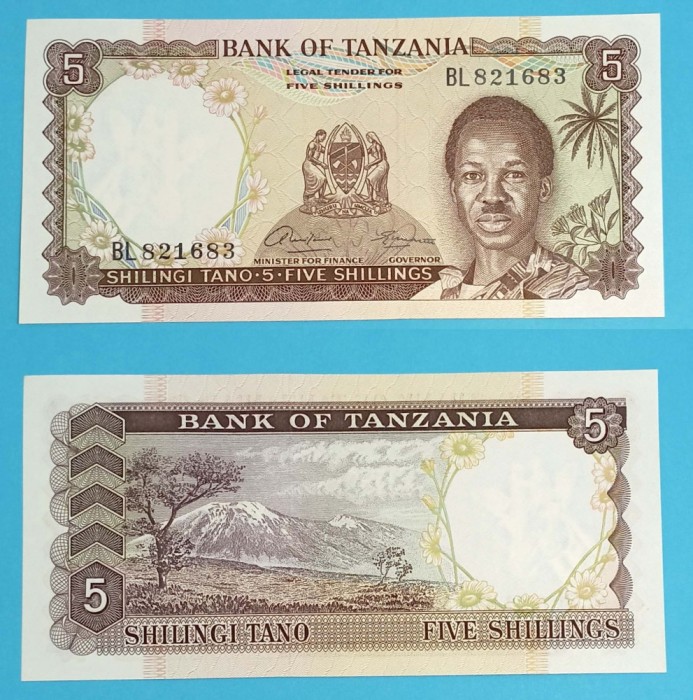 Tanzania 5 Shillings 1966 &#039;Primul Pick&#039; UNC serie: BL821683 p#1