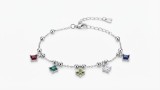 Cumpara ieftin Bratara din Argint 925 cu 5 Cristale Patrate Multicolore Rainbow Charms, 17 cm + 3