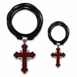 Cumpara ieftin Pachet 2 coliere maro-argintii 42,5 cm x 2 cu cruce 4,3 x 2,7 cm, pandantiv 2 fete Iisus Hristos si Muntele Athos, snur negru reglabil