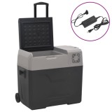 VidaXL Ladă frigorifică cu roată&amp;adaptor 50 L negru/gri polipropilenă