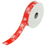 Panglică Decorativă Brad de Crăciun, Model Carouri, Lungime 5m, Lățime 15mm, Culoare Roșu Alb, Material Poliester