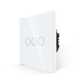 Luxion intrerupator touch triplu cu indicator luminos alb, montaj incastrat, sticla, IP45
