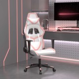 Scaun Gaming Masaj vidaXL, Piele Ecologica, Alb/Roz, Inaltime Reglabila, Pivotant 360&deg;, Confortabil, PC/Consola