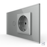 Cumpara ieftin Intrerupator cap-scara cu priza Livolo, rama sticla gri, standard italian, 4M