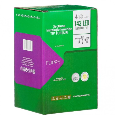 Componenta Instalatie de Craciun Flippy&amp;reg; Tip Franjuri, 8 jocuri de lumini, Sectiune 5 m, 143 LED-uri, Interconectabila, Fir Transparent, Alb Cald foto