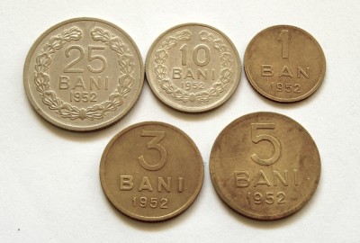 q586 RPR 1952 SET COMPLET 5 MONEDE 1 3 5 10 25 BANI in stare foarte frumoasa foto