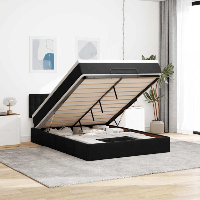 vidaXL Cadru de pat otoman cu saltea neagră 140x190cm catifea 3312766