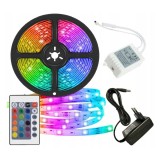 Banda LED RGB 5 m, 60 LED m, IP65, autoadeziva, control de la distanta, interior exterior