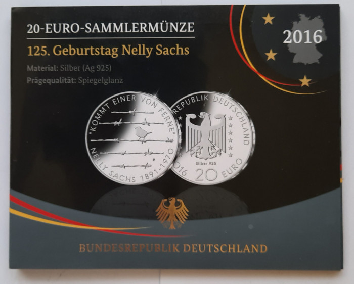 20 Euro 2016 &quot;125 Geburtstag Nelly Sachs&quot; Germania - Proof - G 3603