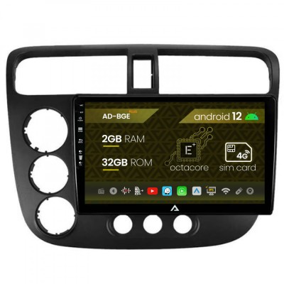 Navigatie Honda Civic (1998-2005), Android 12, E-Octacore 2GB RAM + 32GB ROM, 9 Inch - AD-BGE9002+AD-BGRKIT018 foto