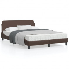 vidaXL Cadru de pat cu tăblie, maro, 140x200 cm, piele ecologică