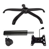 Cumpara ieftin Set placuta balans metalica 26 x 15 cm, baza 64 cm, rola universala cauciuc si cilindru piston, gaz, pentru scaune birou, negru, 35 cm