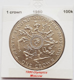 1886 Insula Man 1 crown 1980 Elizabeth II (Olympics) Moscow km 65, Europa