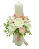 Lumanare pentru cununie botez, 40 cm, cu flori din matase si plante naturale uscate (personalizabila cromatic si cu text), Eventissimi&reg;