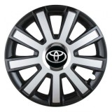 Cumpara ieftin Set 4 capace roti Silver/black cu inel cromat R14 pentru gama auto Toyota, Autohelix MSA