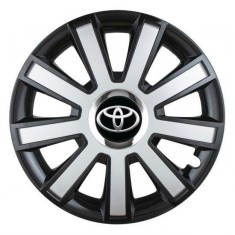 Set 4 capace roti Silver/black cu inel cromat R14 pentru gama auto Toyota
