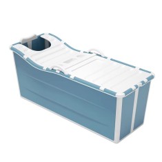 Cada Pliabila Portabila Premium, Lungime 136cm, Potrivita pentru Copii/Adulti, Potrivita pentru Apa Calda si Rece, Capac, cu Scurgere, Albastru