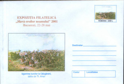 Intreg postal plic nec 2001-Tablou de Th.Aman &amp;quot;Izgonirea turcilor la Calugareni&amp;quot; foto