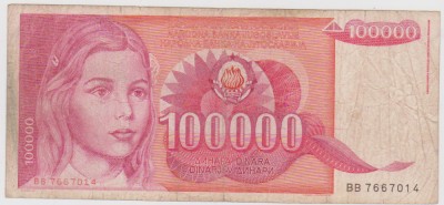 BANCNOTA 100000 DINARI 1 V 1989 JUGOSLAVIA foto