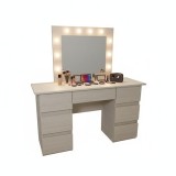 Masa de toaleta/machiaj, Vanessa, zebrano, cu oglinda si LED-uri, 130x43x143 cm GartenVIP DiyLine