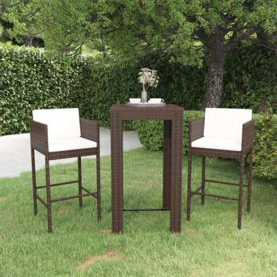 vidaXL Set mobilier bar de grădină, cu perne, 3 piese, maro, poliratan foto