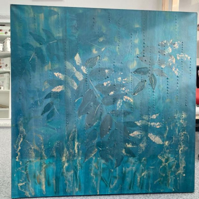 Tablou abstract albastru auriu, Vanzare Picturi, Vanzare Tablouri 100x100cm foto