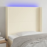 vidaXL Tăblie de pat cu LED, crem, 103x16x118/128 cm, piele ecologică