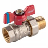 Robinet de trecere cu bila Ferro F-Comfort, cu racord olandez, alama, filet interior-exterior, 1&quot;, PN20, maner fluture