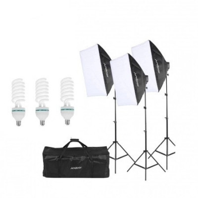 Kit foto studio,3 lumini softbox,trepiezi 200 cm inclusi + 3 becuri si geanta transport foto