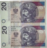 POLONIA 2 X 20 ZLOTI ZLOTYCH 2016 UNC CONSECUTIVE [1] P- 184 b , necirculata