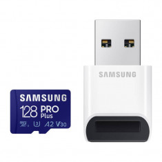 Card Samsung PRO Plus 2021 R160/W120 microSDXC 128GB UHS-I U3 A2 Clasa 10 cu cititor de carduri foto