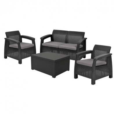 Set de mobilier de grădină Corfu Box set, culoare grafit, cu pernă gri deschis foto