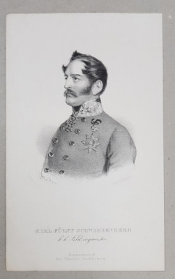 CARL FURST( PRINT ) SCHWARZENBERG , GRAVURA PE METAL de J. HOFELICH , TIPARITA LA SIBIU , SEC. XIX foto