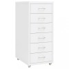 vidaXL Fiset Mobil Alb Metalic 28x41x69 cm 6 Sertare Rotile Dulap Birou Documente Depozitare Organizare