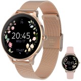 Ceas smartwatch SB-306, Super Slim, Bluetooth, Senzori Monitorizare, Notificari, Curea Metalica Rose Gold + Silicon Pink