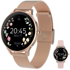 Ceas smartwatch SB-306, Super Slim, Bluetooth, Senzori Monitorizare, Notificari, Curea Metalica Rose Gold + Silicon Pink