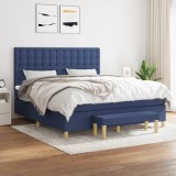 Cumpara ieftin Pat box spring cu saltea, albastru, 180x200 cm, material textil